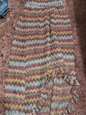 No Boundaries Multicolor Crochet Maxi Skirt — Teal, Mustard & Rust